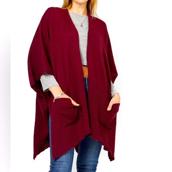 Solid Knit Front Pockets Vest Poncho
Color Burgundy - Picture 1 of 2